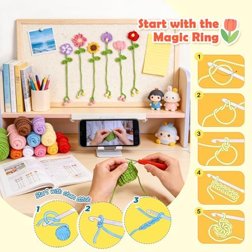 Joyclub Crochet Kit for Beginners 10 Flower Bookmarks for Adults - Image 4