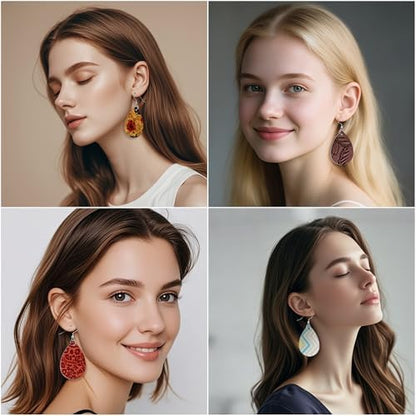 AOUXSEEM 401 Pcs Faux Leather Earrings Making Kit, Contains 120 Pcs Random Double Sided Teardrop Precut Earrings Pieces Hooks Jump Rings Opener Display Cards Self-Adhesive Bags - Image 7