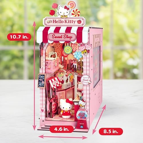 Hands Craft Hello Kitty Sweet Shop Book Nook Kit – Official Sanrio DIY Miniature Shelf Insert with Touch LED – 149-Piece 3D Puzzle for Adults & Teens – Kawaii Decor, Collectible Diorama Craft Kit - Image 6