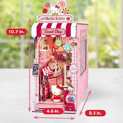Hands Craft Hello Kitty Sweet Shop Book Nook Kit – Official Sanrio DIY Miniature Shelf Insert with Touch LED – 149-Piece 3D Puzzle for Adults & Teens – Kawaii Decor, Collectible Diorama Craft Kit - Image 6
