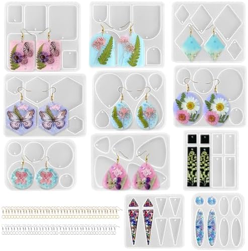 ResinWorld Earrings Molds with Varieties of Shapes and Sizes, 171Pcs Resin Jewelry Making Kit, Stud Dangle Drop Earrings Resin Molds with Hole by ResinWorld