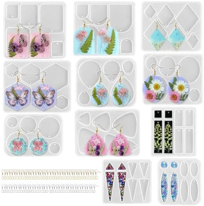 ResinWorld Earrings Molds with Varieties of Shapes and Sizes, 171Pcs Resin Jewelry Making Kit, Stud Dangle Drop Earrings Resin Molds with Hole by ResinWorld