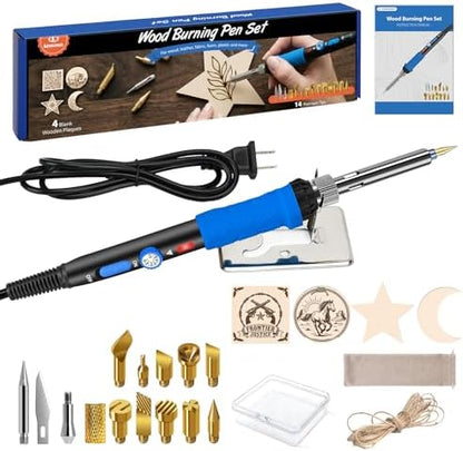 Wood Burning Kit, 23pcs Wood Burning Pen Adjustable Temperature 200-450°C by KKERNOWO