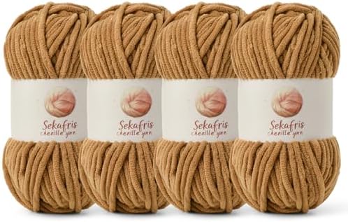 Chenille Blanket Yarn for Crocheting Size 5 Bulky Yarn 4 Brown by Sekafris