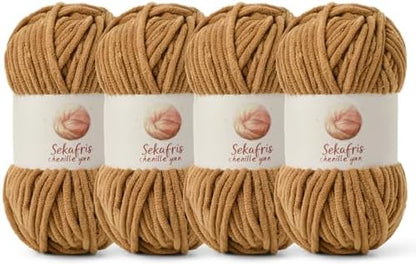 Chenille Blanket Yarn for Crocheting Size 5 Bulky Yarn 4 Brown by Sekafris
