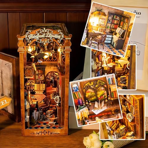 Book Nook Kit, 3D Wooden Puzzles Booknook Dollhouse with LED Light - Image 4