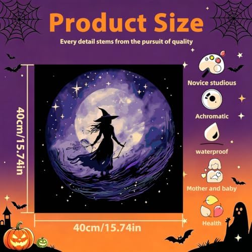 Aestalrcus Halloween Paint by Numbers Kit for Adults, Witch, 16x16inch - Image 3