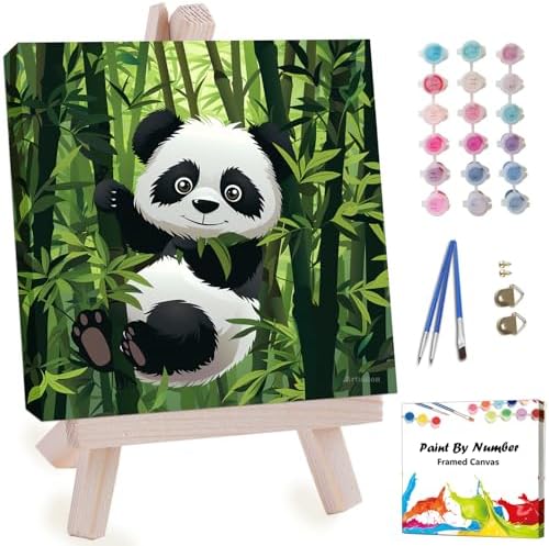 Artunion Framed Paint by Numbers Kit for Adults Beginners & Kids Ages 8-12,Panda Bear Paint by Number with Frame,Cute Animal Paint by Numbers Kit on Canvas 10 * 10 Inch Without Easel by ArtunionDriect