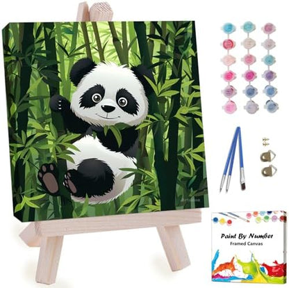 Artunion Framed Paint by Numbers Kit for Adults Beginners & Kids Ages 8-12,Panda Bear Paint by Number with Frame,Cute Animal Paint by Numbers Kit on Canvas 10 * 10 Inch Without Easel by ArtunionDriect