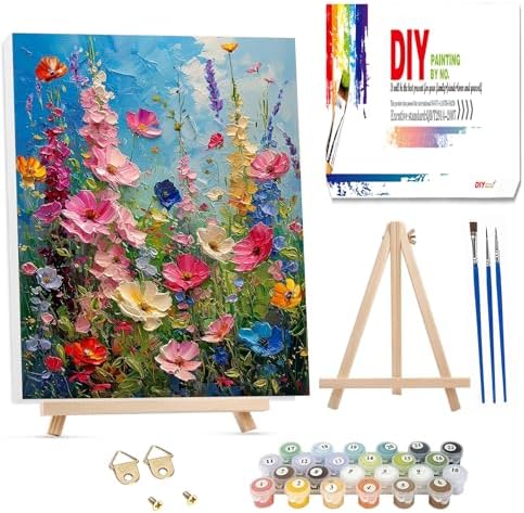 Hutarosl Flowers Paint by Numbers with Frame for Adults - with Wooden Easel,Adult Paint by Number,Flowers Canvas Paint by Numbers for Adults,Gifts and Home Decor 12x16inch by Hutarosl