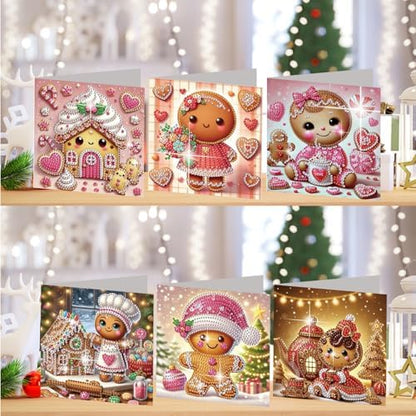 jinglinhh 6pcs Christmas Candy House Gingerbread Man Diamond Art Painting Greeting Cards with Envelopes, DIY Card Making Kits for Adults, Diamond Art Postcards Christmas Cards Craft Gifts - Image 4