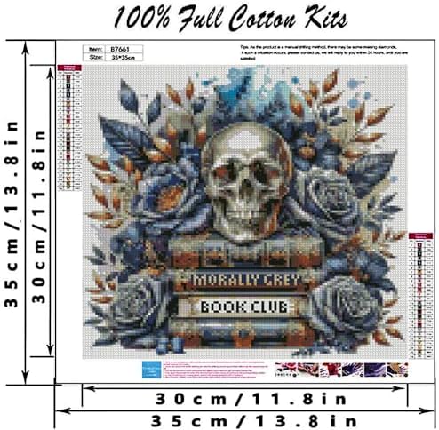 Skull Stamped Cross Stitch Kits Skull and Book Cross Stitch Patterns,Dimensions Cross Stitch Kits Embroidery Kit Arts and Crafts for Beginners 13.7x13.7 inch - Image 2