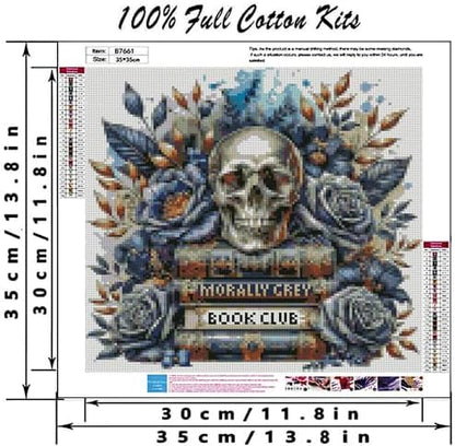 Skull Stamped Cross Stitch Kits Skull and Book Cross Stitch Patterns,Dimensions Cross Stitch Kits Embroidery Kit Arts and Crafts for Beginners 13.7x13.7 inch - Image 2