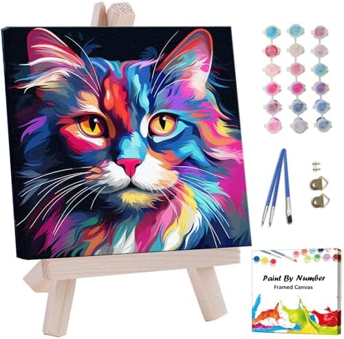 Artunion Framed Paint by Numbers Kit for Adults Beginners & Kids Ages 8-12,Colorful Cat Paint by Number with Frame,Easy Acrylic Paint by Numbers Kit on Canvas 10 * 10 Inch Without Easel by ArtunionDriect