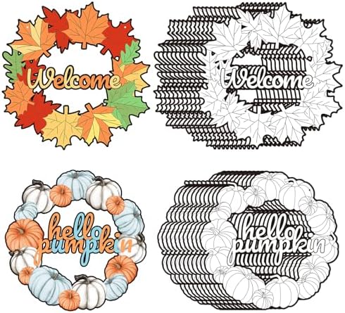 Sereliy 24 Pcs Fall Coloring Wreath Crafts, Color Your Own Thanksgiving Crafts, DIY Paper Fall Wreath for Classroom Activities Thanksgiving Games.(Thanksgiving) by Sereliy