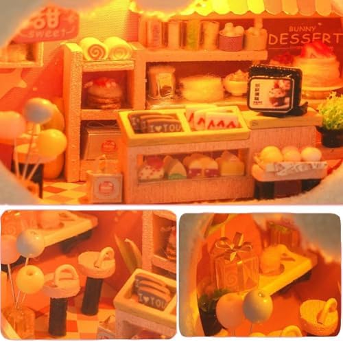 DIY Miniature House Kit, Cute Animal Style Wood Dolls House Model with LED Light - Creativity Gift for Women and Adults - Image 5