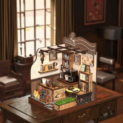 Country Cafe DIY Book Nook Kit for Adults - 3D Wooden Puzzle Miniature House with Furniture, Collectible Shelf Insert, Home Library Decor Gift - Image 3