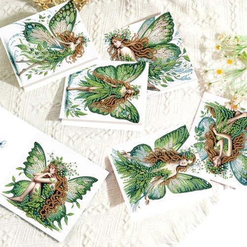 Focart 6 Pack Diamond Painting Greeting Cards Kit of Green Butterfly Fairy - Image 5