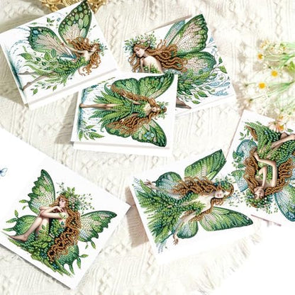 Focart 6 Pack Diamond Painting Greeting Cards Kit of Green Butterfly Fairy - Image 5