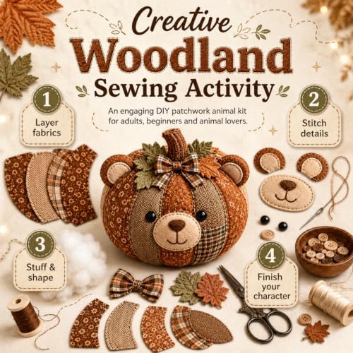 DIY Animal Pumpkin Sewing Kit, 12 Woodland Crafts for Adults (Owl) - Image 4