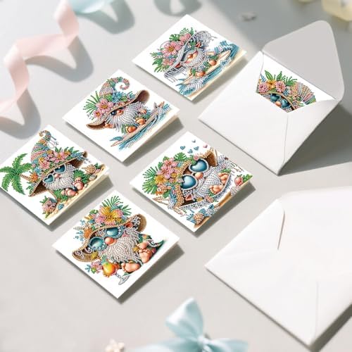 FRANDEK 6pcs Beach Gnome DIY Diamond Art Painting Greeting Cards for Adults - Image 4