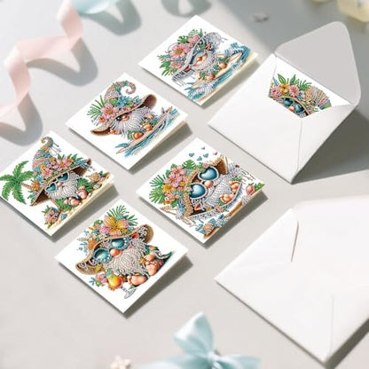 FRANDEK 6pcs Beach Gnome DIY Diamond Art Painting Greeting Cards for Adults - Image 4