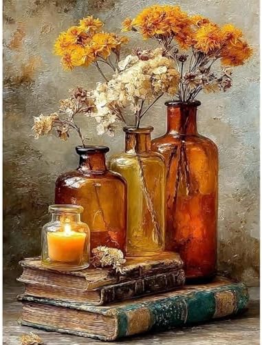 pchmcu Vintage Flower Book Paint by Number for Adults,Flowers in Vase Painting by Numbers,DIY Acrylic for Beginners Unframed,Easy Paint by Numbers Adults on Canvas for Decor 16x20inch by PCHMCU