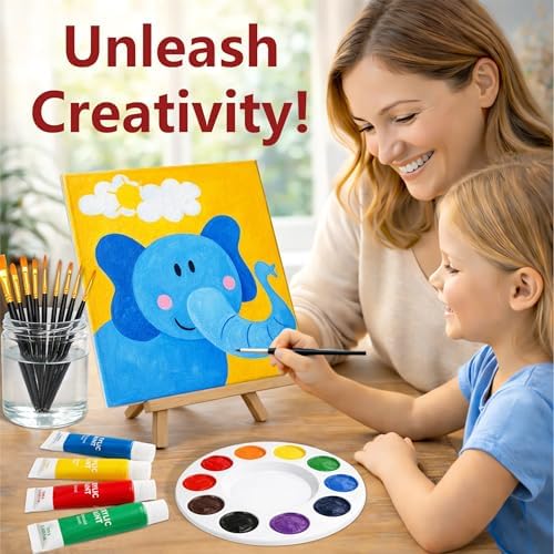 MISUMISO Acrylic Paint Kit for Beginners, 24 Colors Complete Painting Set with 4 Canvas Panels, 10 Brushes, Wooden Easel, Palette & Art Supplies, All-in-One Paint Set for Adults & Teens - Image 2