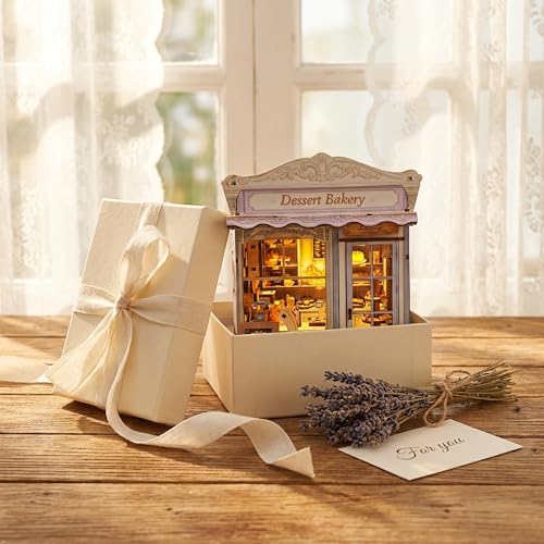 Book Nook Kit - DIY Miniature House Bakery Patisserie Dollhouse Kit for Adults and Teens, Booknook Tiny House Bakery Shop Bookshelf Decor 3D Wooden Puzzle, Gifts for Family, Friends (with Glue) - Image 4