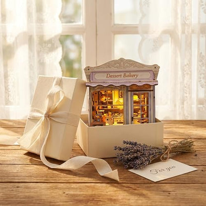 Book Nook Kit - DIY Miniature House Bakery Patisserie Dollhouse Kit for Adults and Teens, Booknook Tiny House Bakery Shop Bookshelf Decor 3D Wooden Puzzle, Gifts for Family, Friends (with Glue) - Image 4