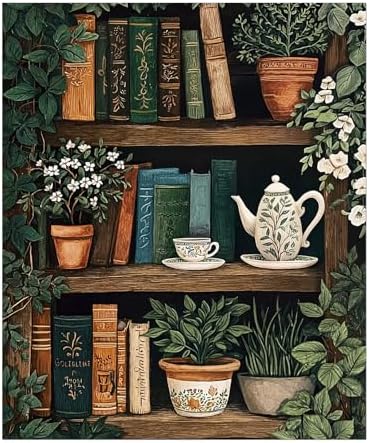 sdfkmlcdl Vintage Botanical Book Diamond Art Kits for Adults, Retro Cottagecore Flower Bookshelf Full Drill Diamond Painting Kits for Adults Beginners, Book Lover Gifts, 9.8x11.8 Inch by Unknown