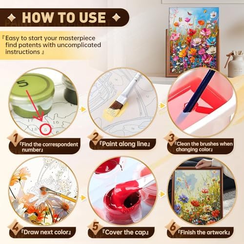Qaisxoty Paint by Numbers Kit for Adults Beginner - Acrylic Flowers Rolled Canvas Adult Paint by Number with Canvas, Box, Brushes, Acrylic Paints - Floral Paint by Numbers Gift, Home Decor - 12”x16” - Image 6