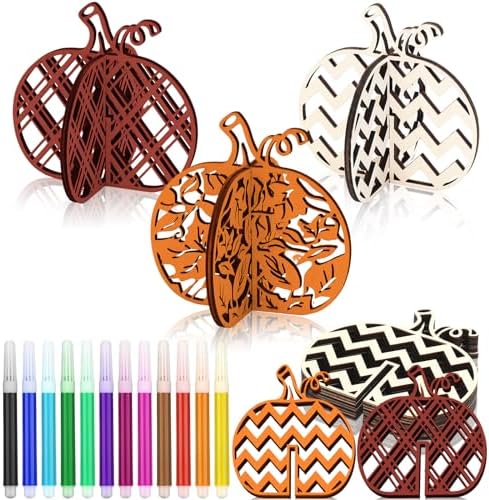 Huwena 36 Pcs Fall Craft Set 24 Wood Pumpkin Cutout for Craft,Vivid Pumpkin by Huwena