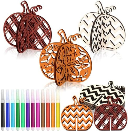 Huwena 36 Pcs Fall Craft Set 24 Wood Pumpkin Cutout for Craft,Vivid Pumpkin by Huwena