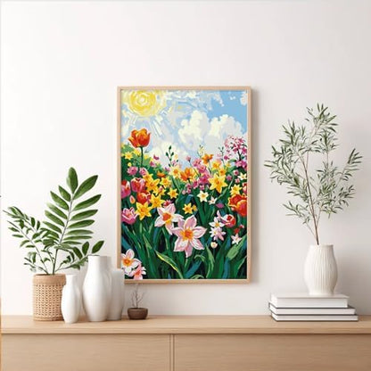 Framed Paint by Numbers Kit for Adults Beginner & Kids Ages 8-12, Flowers Easy Paint by Numbers without Easel, DIY Adult Painting by Number Kits on Canvas with frame for Gift Home Decor 8 x 12 Inch - Image 4