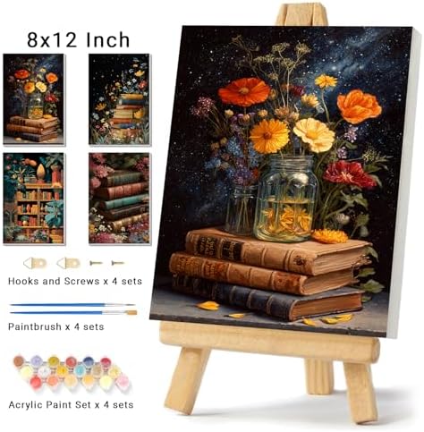 4 Pack Framed Paint by Numbers Kit for Adults Beginner Book Adult Paint by Number Kits on Canvas Flower Painting by Numbers for Adults with Frame Floral DIY Painting Kits for Home Wall Art 8x12 Inch - Image 2