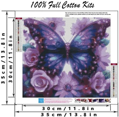 Butterfly Flower Stamped Cross Stitch Kits Flower Cross Stitch Patterns,Dimensions Cross Stitch Kits Embroidery Kit Arts and Crafts for Beginners 13.7x13.7 inches - Image 2