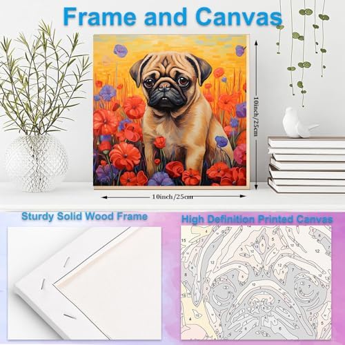 Artunion Framed Paint by Numbers Kit for Adults Beginners & Kids Ages 8-12,Pug Dog Paint by Number with Frame,Dog Animal Paint by Numbers Kit on Canvas 10 * 10 Inch Without Easel - Image 5
