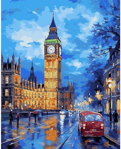 Natuyalo Big Ben Paint by Numbers Kit for Adults - London Cityscape Paint by Number on Canvas Without Frame, DIY Acrylic Painting for Ideal Gift Home Wall Decor (16x20 Inch) by Natuyalo