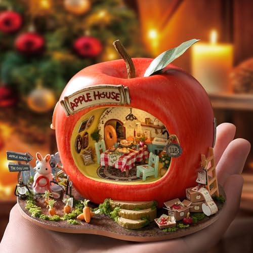 Dollhouse Miniature DIY House Kit,Mini 3D Wooden Doll House Craft Model with LED Creative Room Perfect DIY Gift for Friends, Lovers and Families (Rabbit Apple House) - Image 2