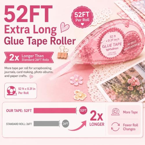 MARCADORUS Glue Tape Roller, Double Sided Tape Scrapbook 4 Pack Extra Long - Image 2