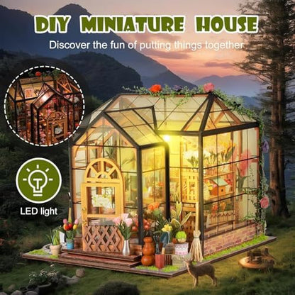 Book Nook Kit, 3D Wooden Puzzles Flower House Dollhouse with LED Light - Image 3