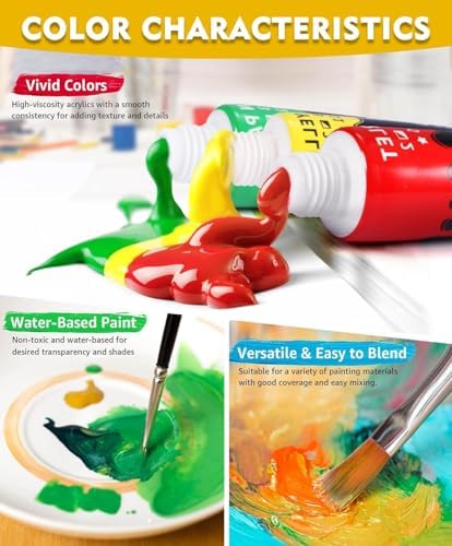 Colorful Acrylic Painting Kit, 24 Colors Paint Set with Brushes & Easel - Image 3