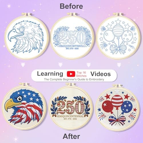 Huacan Embroidery Kit for Adults Beginners with 3 Hoops & Gift Box - Image 3