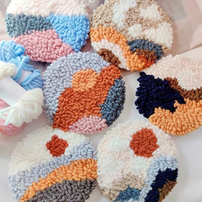 Allazone 6 PCS Punch Needle Coaster Kit with Landscape Patterns Yarns Tools, Felt Embroidery Hoop for DIY Craft - Image 7