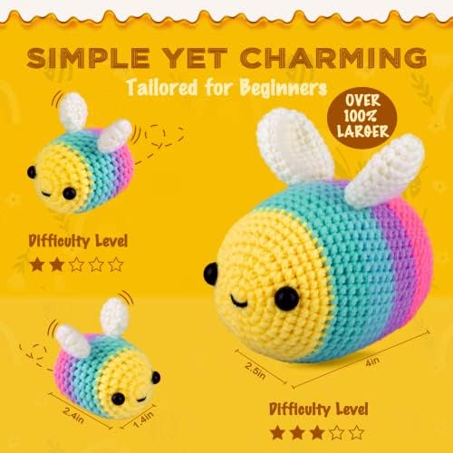Crochetta Crochet Kit for Beginners, Beginner Crochet Starter Kit w Step-by-Step Video Tutorials, Learn to Crochet Kits for Adults Women Men, DIY Knitting Supplies (Yellow bee) - Image 5