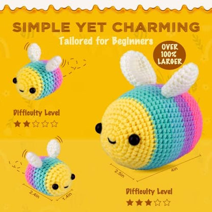Crochetta Crochet Kit for Beginners, Beginner Crochet Starter Kit w Step-by-Step Video Tutorials, Learn to Crochet Kits for Adults Women Men, DIY Knitting Supplies (Yellow bee) - Image 5