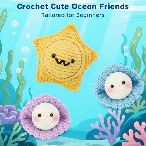 WaldyWop Crochet Kit for Beginners: 3Pcs Ocean Friends Wobbles Crochet Animal Kit for Starter Adults - Dly StressRelief Ball w/ 40% Extra Yarn, Easy Video & Instructions - Christmas Gift for Women - Image 6