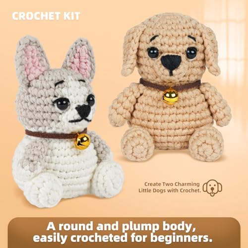 MOREJMTT Crochet Kit for Beginners, Learn to Crochet, Include Easy Knitting Soft Yarn, Step-by-Step Video Tutorial, Hook, Holiday Birthday Gift for Adults (2pack Dog) - Image 2