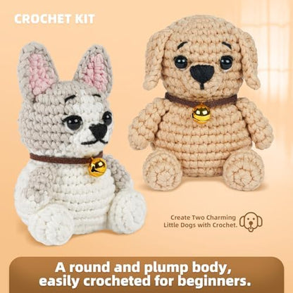 MOREJMTT Crochet Kit for Beginners, Learn to Crochet, Include Easy Knitting Soft Yarn, Step-by-Step Video Tutorial, Hook, Holiday Birthday Gift for Adults (2pack Dog) - Image 2